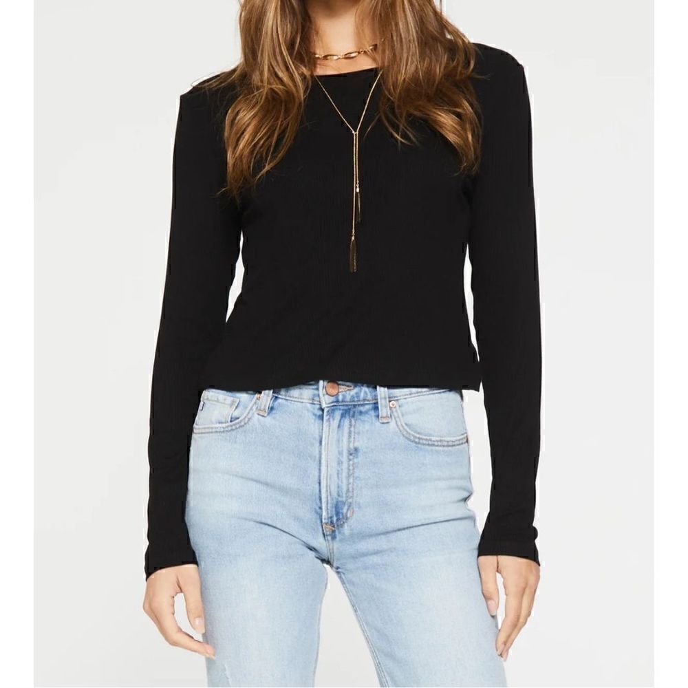 NEW Another Love SANJA Tshirt Long Sleeve Ribbed Sz XL Black Stretchy Cropped